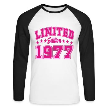 Édition limitée 1977 - T-shirt baseball manches longues Homme - blanc/noir - Devant - Nik (191cm)