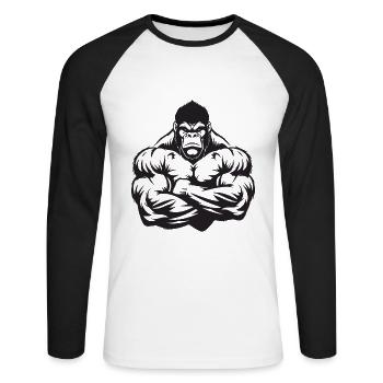 Gorilla Muscles Workout Gym - Unisex Long Sleeve Baseball T-Shirt - white/black - Front - Nik (191cm)