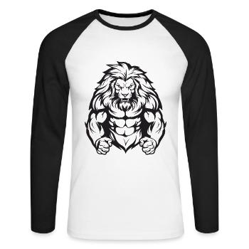 Lion Muscles Workout Gym - Unisex Long Sleeve Baseball T-Shirt - white/black - Front - Nik (191cm)