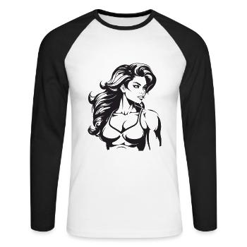 Femme Muscles Workout Gym - T-shirt baseball manches longues Homme - blanc/noir - Devant - Nik (191cm)