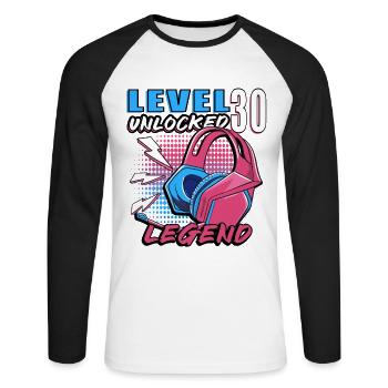 30th Birthday Gift 30th Anniversary Level 30 Complete - Unisex Long Sleeve Baseball T-Shirt - white/black - Front - Nik (191cm)