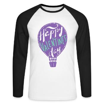 Joyeuse Saint-Valentin, montgolfière, dire - T-shirt baseball manches longues Homme - blanc/noir - Devant - Nik (191cm)