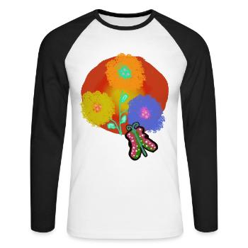 Sommer Sonne Blumen Falter Schmetterling Garten - Unisex Baseballshirt langarm - Weiß/Schwarz - Vorne - Nik (191cm)