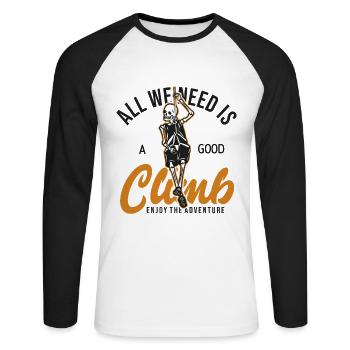 All I need is a good Climb Sportklettern Kraxler - Unisex Baseballshirt langarm - Weiß/Schwarz - Vorne - Nik (191cm)