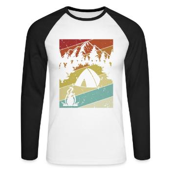 Retro Campsite Tents Glamping Camper Camping - Unisex Long Sleeve Baseball T-Shirt - white/black - Front - Nik (191cm)