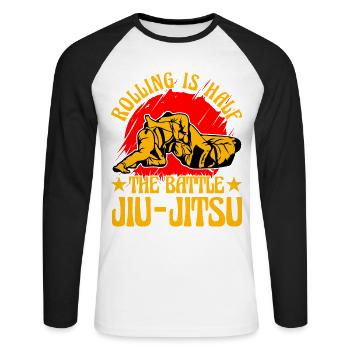 Rouler, c’est la moitié de la bataille du Jiu-Jitsu brésilien - T-shirt baseball manches longues Homme - blanc/noir - Devant - Nik (191cm)