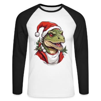 Drôle de Noël dinosaure Père Noël - T-shirt baseball manches longues Homme - blanc/noir - Devant - Nik (191cm)
