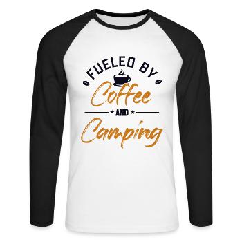 Fueled by Coffee and Camping Zelten Glamping - Unisex Baseballshirt langarm - Weiß/Schwarz - Vorne - Nik (191cm)