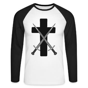 Dark Cross Médiéval Épées Guerrier Combattant - T-shirt baseball manches longues Homme - blanc/noir - Devant - Nik (191cm)