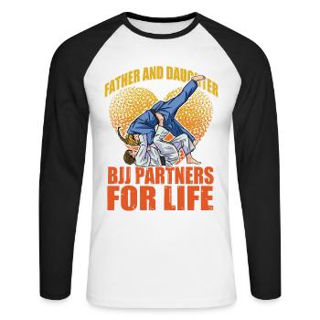 Père et fille BJJ Partenaires pour la vie - T-shirt baseball manches longues Homme - blanc/noir - Devant - Nik (191cm)
