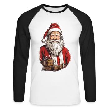 Père Noël rétro Illustration Noël - T-shirt baseball manches longues Homme - blanc/noir - Devant - Nik (191cm)