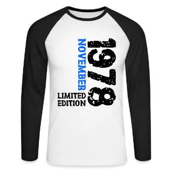 1978 novembre édition limitée 45e anniversaire décoration - T-shirt baseball manches longues Homme - blanc/noir - Devant - Nik (191cm)