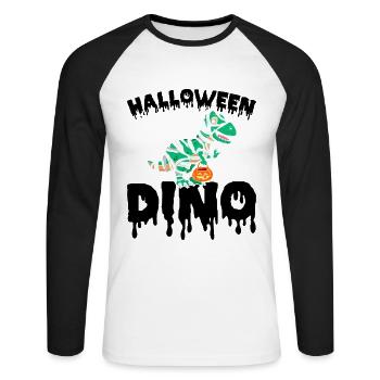 Halloween Dino with Pumpkin - Unisex Long Sleeve Baseball T-Shirt - white/black - Front - Nik (191cm)