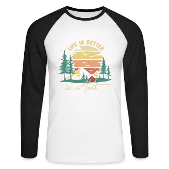 Life is Better in a Tent Glamping Campsite - Unisex Long Sleeve Baseball T-Shirt - white/black - Front - Nik (191cm)