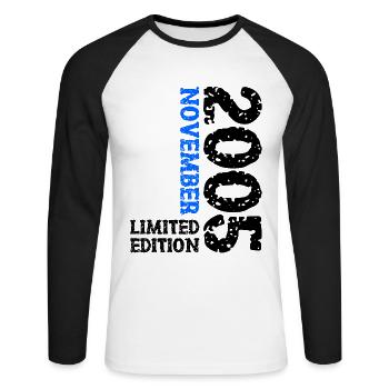 2005 November Limited Edition 18. Geburtstag Deko - Unisex Baseballshirt langarm - Weiß/Schwarz - Vorne - Nik (191cm)