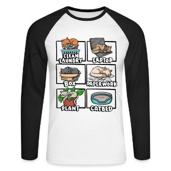 Propre Boîte à linge Lit pour chat Chaton amant endormi - T-shirt baseball manches longues Homme - blanc/noir - Devant - Nik (191cm)
