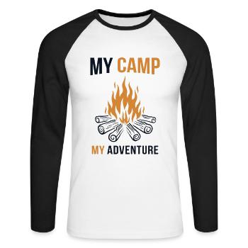 Mon Camp My Adventure Tentes Glamping Camping - T-shirt baseball manches longues Homme - blanc/noir - Devant - Nik (191cm)