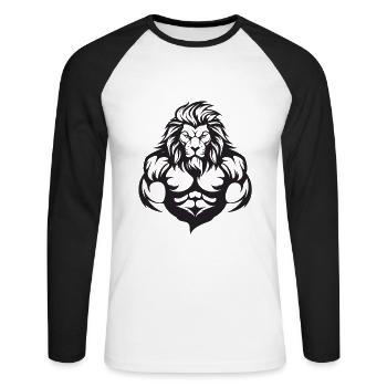 Lion Muscles Workout Gym - Unisex Long Sleeve Baseball T-Shirt - white/black - Front - Nik (191cm)