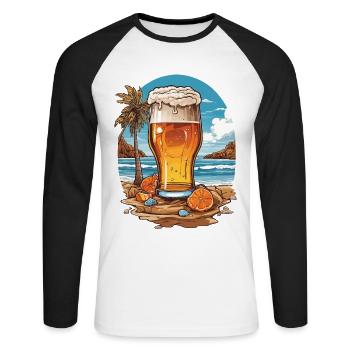 Bier am Strand Sonne und Urlaub Bierliebhaber - Unisex Baseballshirt langarm - Weiß/Schwarz - Vorne - Nik (191cm)