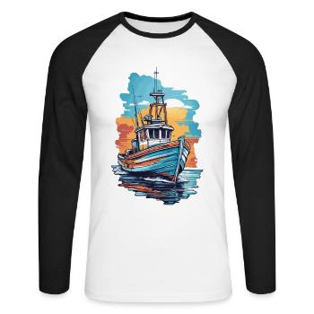 Pêche Bateau de pêche Bateau sur la haute mer Pêcheur - T-shirt baseball manches longues Homme - blanc/noir - Devant - Nik (191cm)