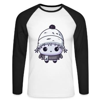 Eskimo Comic Erkältung Winter - Unisex Baseballshirt langarm - Weiß/Schwarz - Vorne - Nik (191cm)