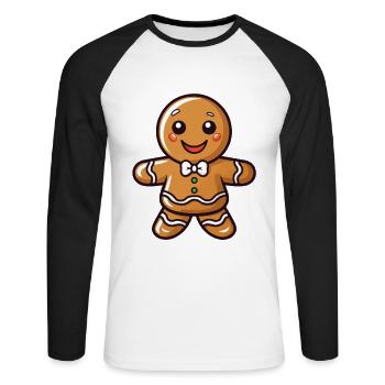 Cuisson des biscuits au pain d’épice de Noël - T-shirt baseball manches longues Homme - blanc/noir - Devant - Nik (191cm)