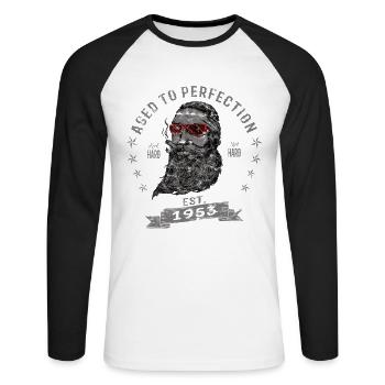 1953 Birthday Aged to perfection Old Man - Unisex Long Sleeve Baseball T-Shirt - white/black - Front - Nik (191cm)