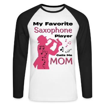 Mein Lieblingssaxophonist nennt mich Mama-Familie - Unisex Baseballshirt langarm - Weiß/Schwarz - Vorne - Nik (191cm)
