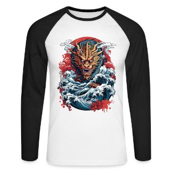 Japanischer Ukiyo-E Kunststil Drache Retro Design - Unisex Baseballshirt langarm - Weiß/Schwarz - Vorne - Nik (191cm)