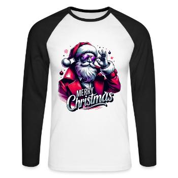 Joyeux Noël Père Noël - T-shirt baseball manches longues Homme - blanc/noir - Devant - Nik (191cm)