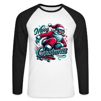 Joyeux Noël Père Noël - T-shirt baseball manches longues Homme - blanc/noir - Devant - Nik (191cm)