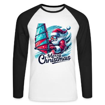 Joyeux Noël Père Noël - T-shirt baseball manches longues Homme - blanc/noir - Devant - Nik (191cm)