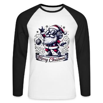 Joyeux Noël Père Noël - T-shirt baseball manches longues Homme - blanc/noir - Devant - Nik (191cm)