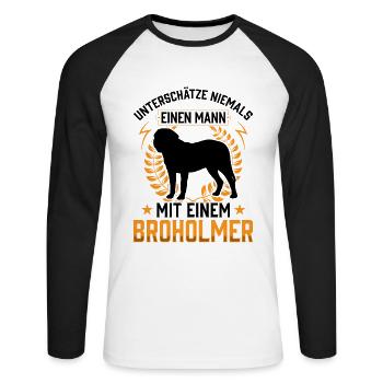 Mann mit Broholmer unterschätzen Broholmer - Unisex Baseballshirt langarm - Weiß/Schwarz - Vorne - Nik (191cm)