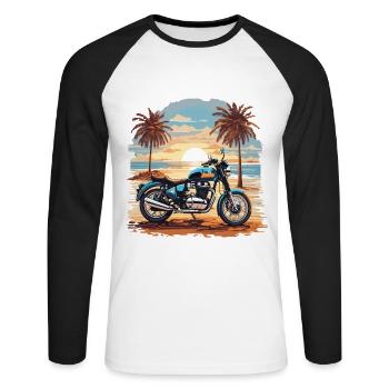 Moto Plage Vintage Trip Biker Design - T-shirt baseball manches longues Homme - blanc/noir - Devant - Nik (191cm)