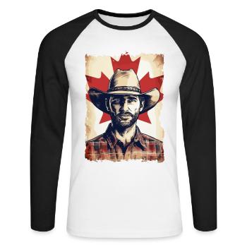 Canada Cowboy with Flag Horses Lover - Unisex Long Sleeve Baseball T-Shirt - white/black - Front - Nik (191cm)