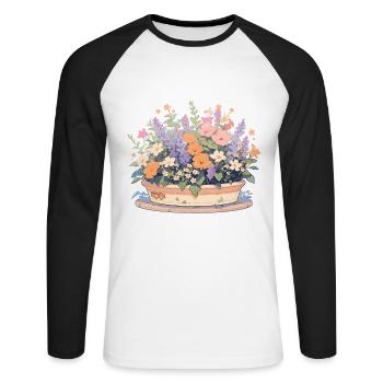 Fleurs, Bouquet, Fleur, Botanique, Jardin - T-shirt baseball manches longues Homme - blanc/noir - Devant - Nik (191cm)