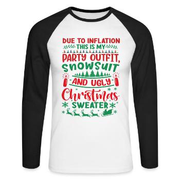 En raison de l’augmentation des prix - Dicton de Noël - T-shirt baseball manches longues Homme - blanc/noir - Devant - Nik (191cm)