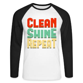 Clean Shine Repeat Detailer Auto Liebhaber Tuner - Unisex Baseballshirt langarm - Weiß/Schwarz - Vorne - Nik (191cm)