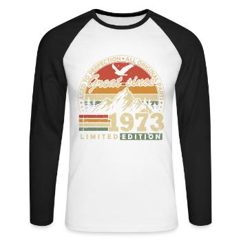 Great Since 1973 Vintage Vintage Birthday - Unisex Long Sleeve Baseball T-Shirt - white/black - Front - Nik (191cm)
