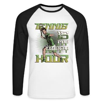Tennis Ist Meine Happy Hour, Tennisspieler, Tennis - Unisex Baseballshirt langarm - Weiß/Schwarz - Vorne - Nik (191cm)