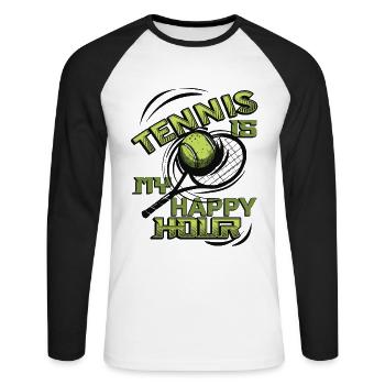 Tennis Ist Meine Happy Hour, Tennisspieler, Tennis - Unisex Baseballshirt langarm - Weiß/Schwarz - Vorne - Nik (191cm)