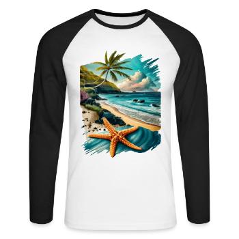 Nature, Été, Mer, Océan, Étoile de mer - T-shirt baseball manches longues Homme - blanc/noir - Devant - Nik (191cm)