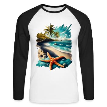 Nature Été Mer Océan Étoile de mer - T-shirt baseball manches longues Homme - blanc/noir - Devant - Nik (191cm)