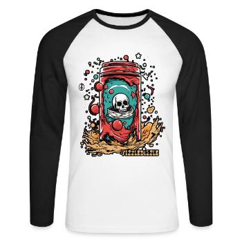 Trinken, Zischen, Dizzeln, die Schädel Soda Dose - Unisex Baseballshirt langarm - Weiß/Schwarz - Vorne - Nik (191cm)