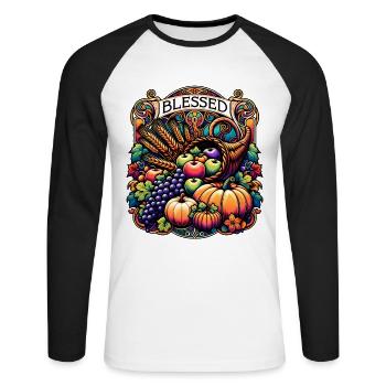 Blessings Fall - Thanksgiving Turkey Time for Boys - Unisex Long Sleeve Baseball T-Shirt - white/black - Front - Nik (191cm)