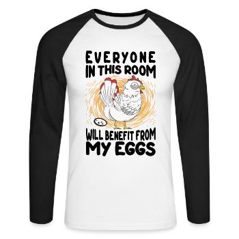 Take Advantage of My Eggs - Breakfast Egg - Unisex Long Sleeve Baseball T-Shirt - white/black - Front - Nik (191cm)