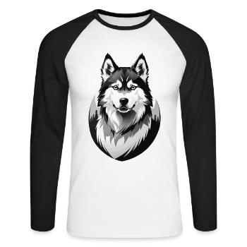 Husky Retro Dog Lover Chien Huskies Chiens - T-shirt baseball manches longues Homme - blanc/noir - Devant - Nik (191cm)