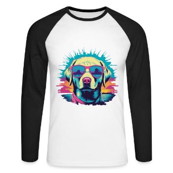 Rétro Vaporwave Chien Streetwear Chien Design - T-shirt baseball manches longues Homme - blanc/noir - Devant - Nik (191cm)