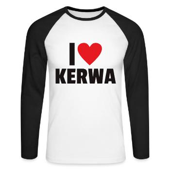 i love Kerwa Kirchweih Volksfest Kirmes Rummel - Unisex Baseballshirt langarm - Weiß/Schwarz - Vorne - Nik (191cm)